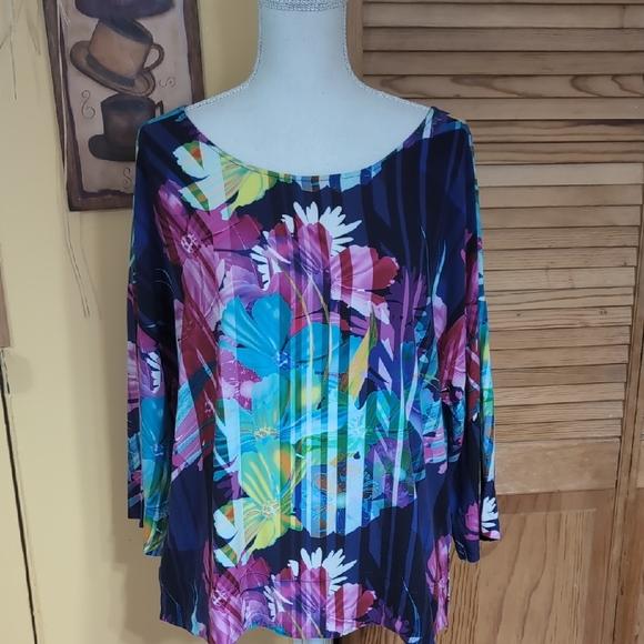 Soft Surroundings Colorful Floral Blouse L Petite LP - Picture 4 of 8